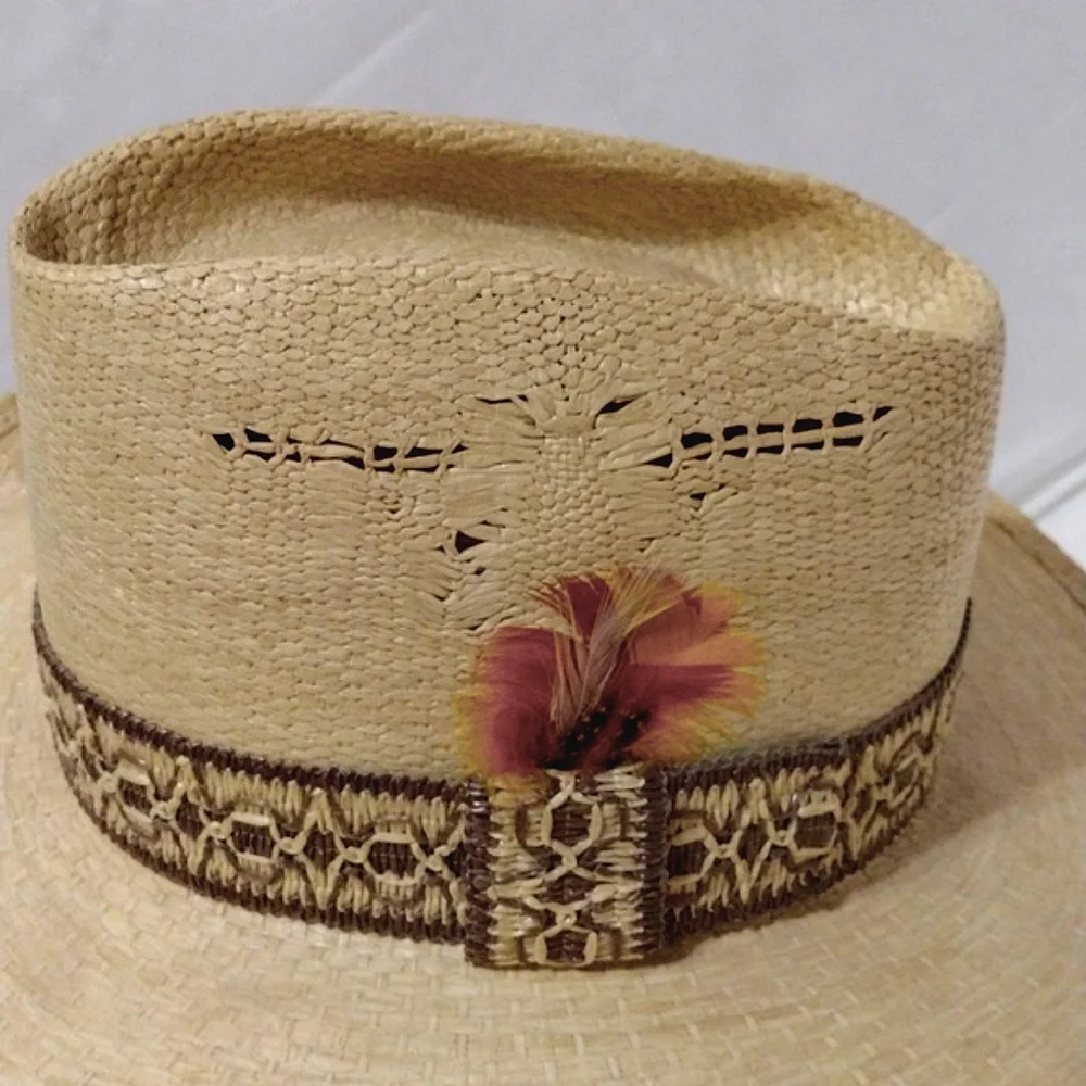 WARDS Western Boho Straw Hat Unisex Size 7.25 Cowgirl Cowboy Festival Chic